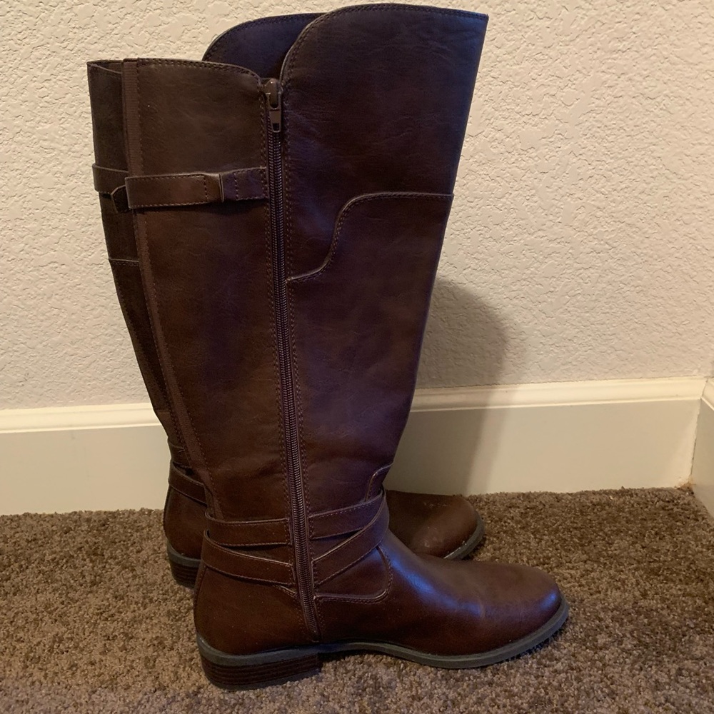 Brown leather boots